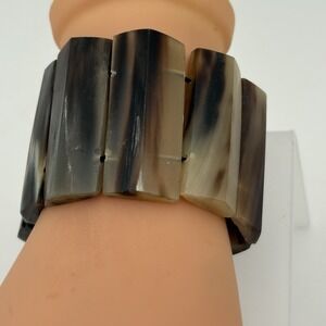 Vintage Chunky Lucite Stretch Bracelet‎ Brown Tortoise Shell Look Retro Wide